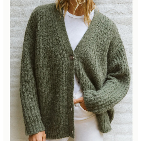 Jenni Kayne Cocoon Cardigan Sz M Olive Green Alpaca wool blend cardigan buttons - Picture 2 of 10